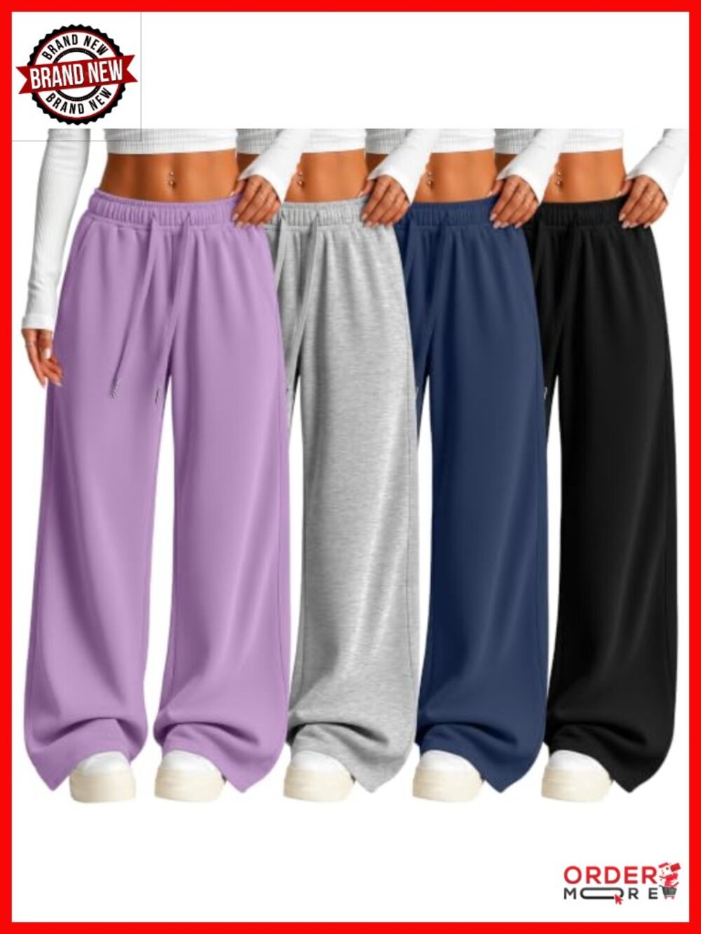 Women's Wide Leg Sweatpants 4 Pack Baggy Lounge Pants with Pockets